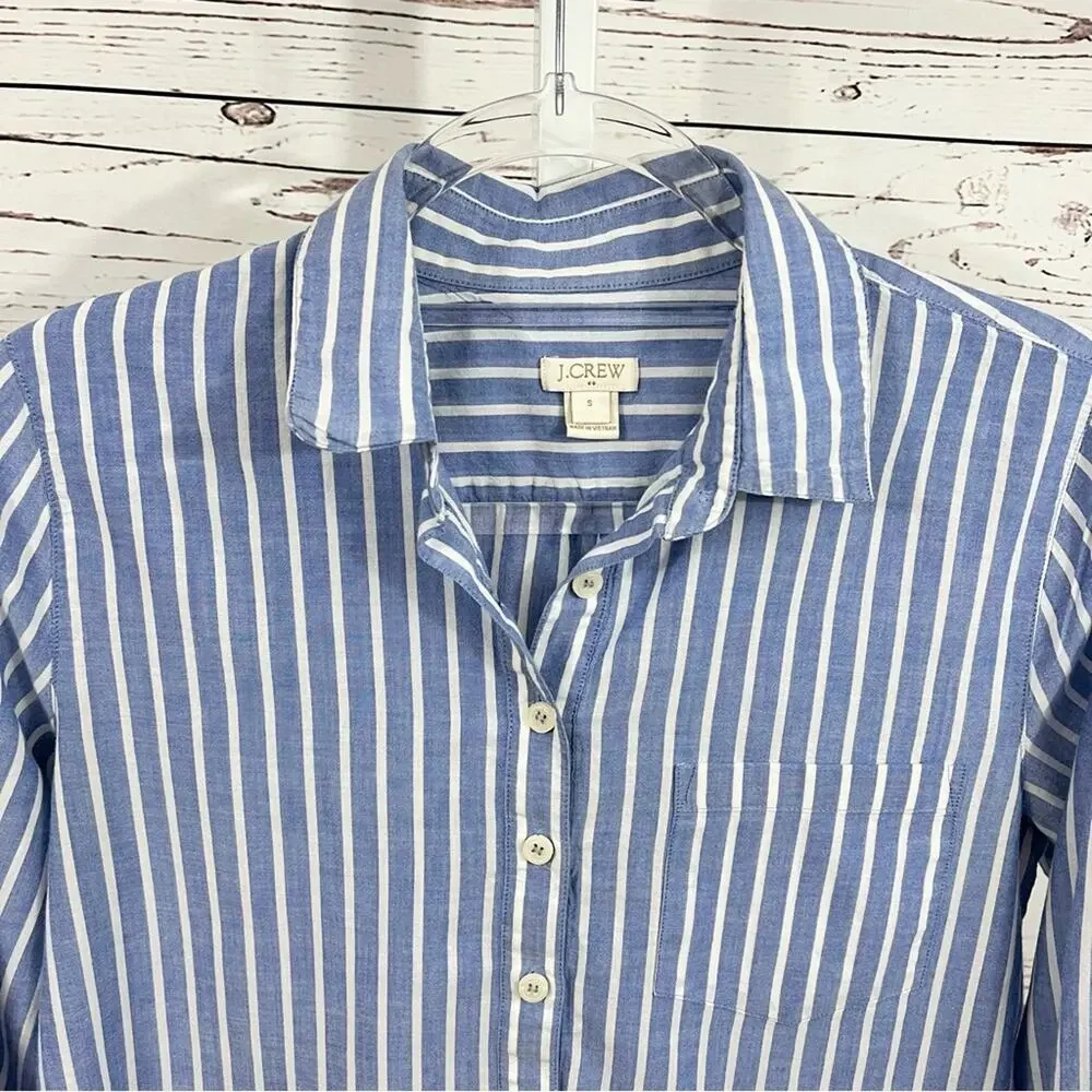 J. Crew Blue and White Striped Button Front Long Sleeve Shirt Size Small